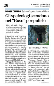 06-05-2010 Il Giornale di Vicenza-Gli speleologi scendono nel Buso per pulirlo.
